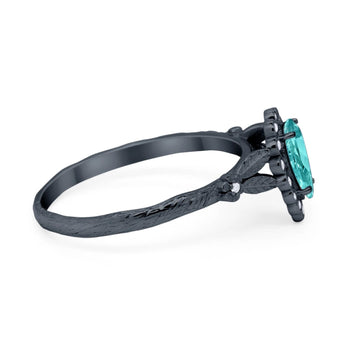 Teardrop Engagement Ring Black Tone, Simulated Paraiba Tourmaline CZ 925 Sterling Silver